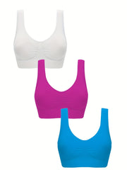 3pcs Wireless Sports Bras Comfy & Breathable Running Workout Tank Bra