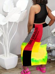 2 Piece Set Women's Crop Tank Top & Colorblock Maxi Skirt Outfits