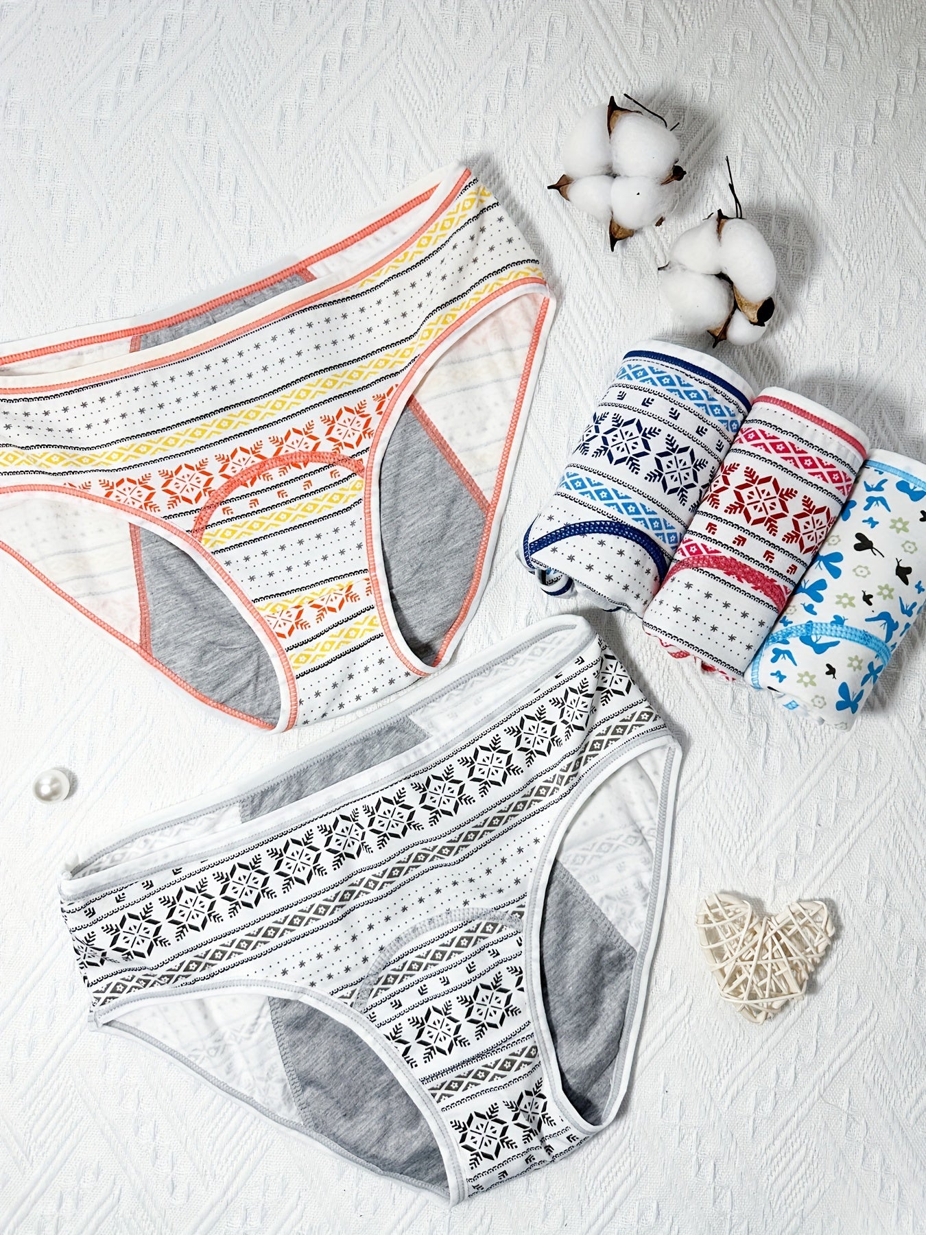 5pcs Butterfly & Geometric Print Period Panties Women's Lingerie & Underwear