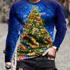 Christmas Tree Print Men's Long Sleeve Tee Stylish Autumn Shirt