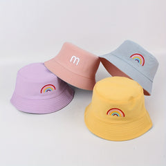 Spring Autumn Kids Bucket Hat Double sided Embroidery M Rainbow Basin Hat