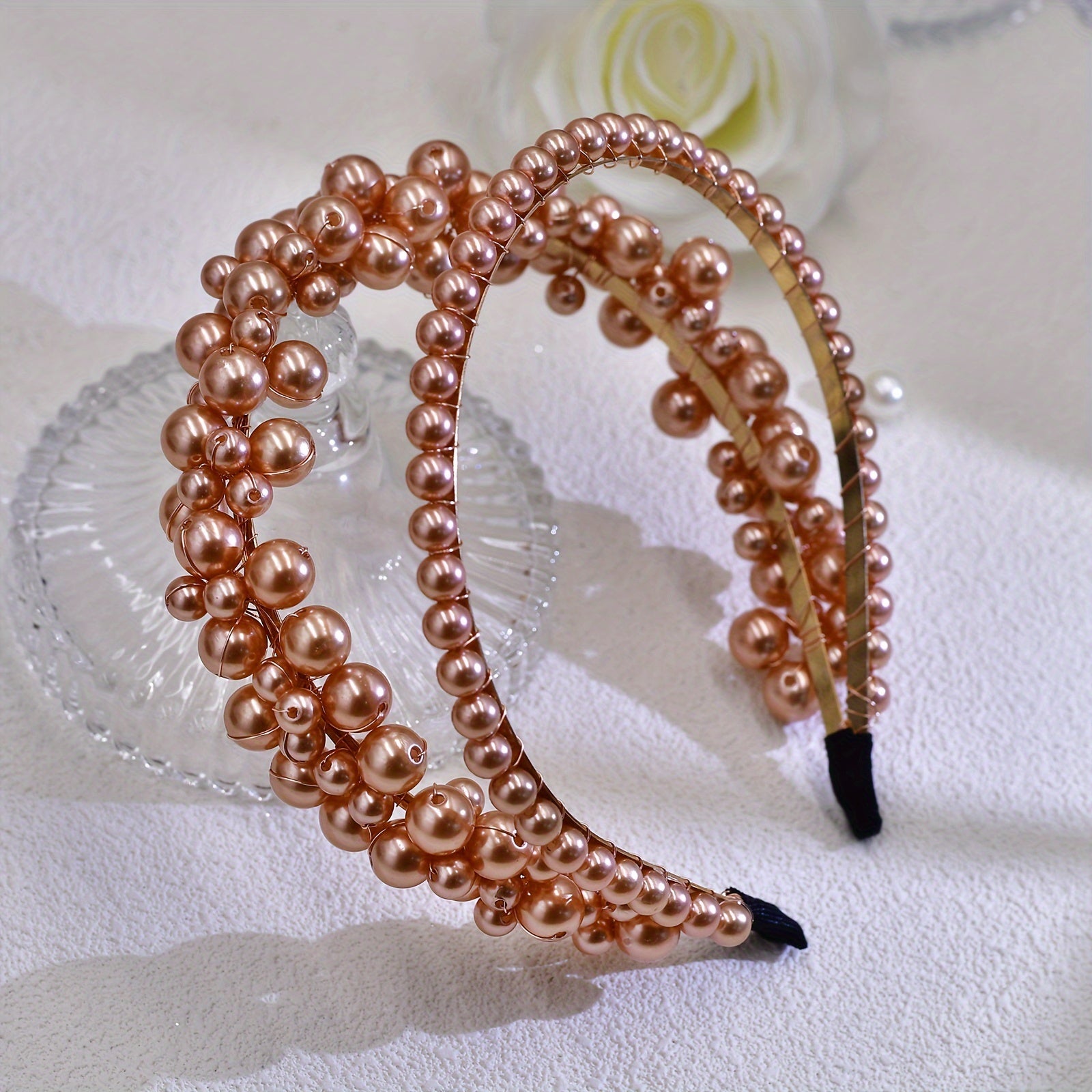 Vintage Inspired Bridal Headband with Pearl & Crystal Accents
