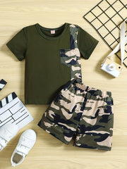 Boys Camo Outfit Short Sleeves Round Neck T shirt & Shorts Casual Summer Kids