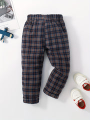 Boys Flannel Plaid Plush Pants Elastic Waist Kids Clothes