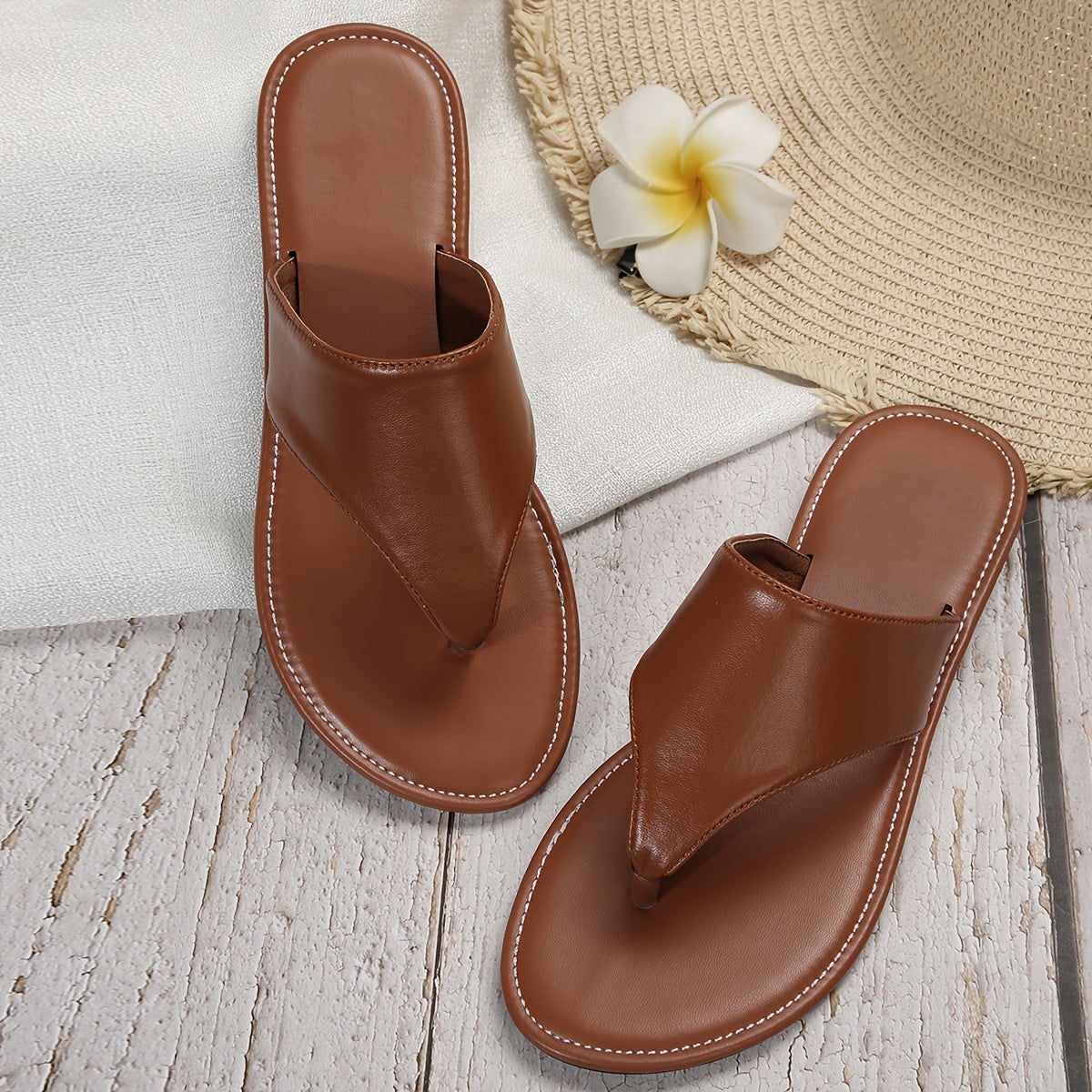 Faux Leather Sports Sandals Flat Casual Flip Flops