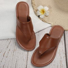 Faux Leather Sports Sandals Flat Casual Flip Flops
