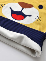 Kids Lion Print Knitted Winter Sweater