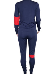 Contrast Panel Long Sleeve Sweatshirt & Sweatpants Set Plus Size