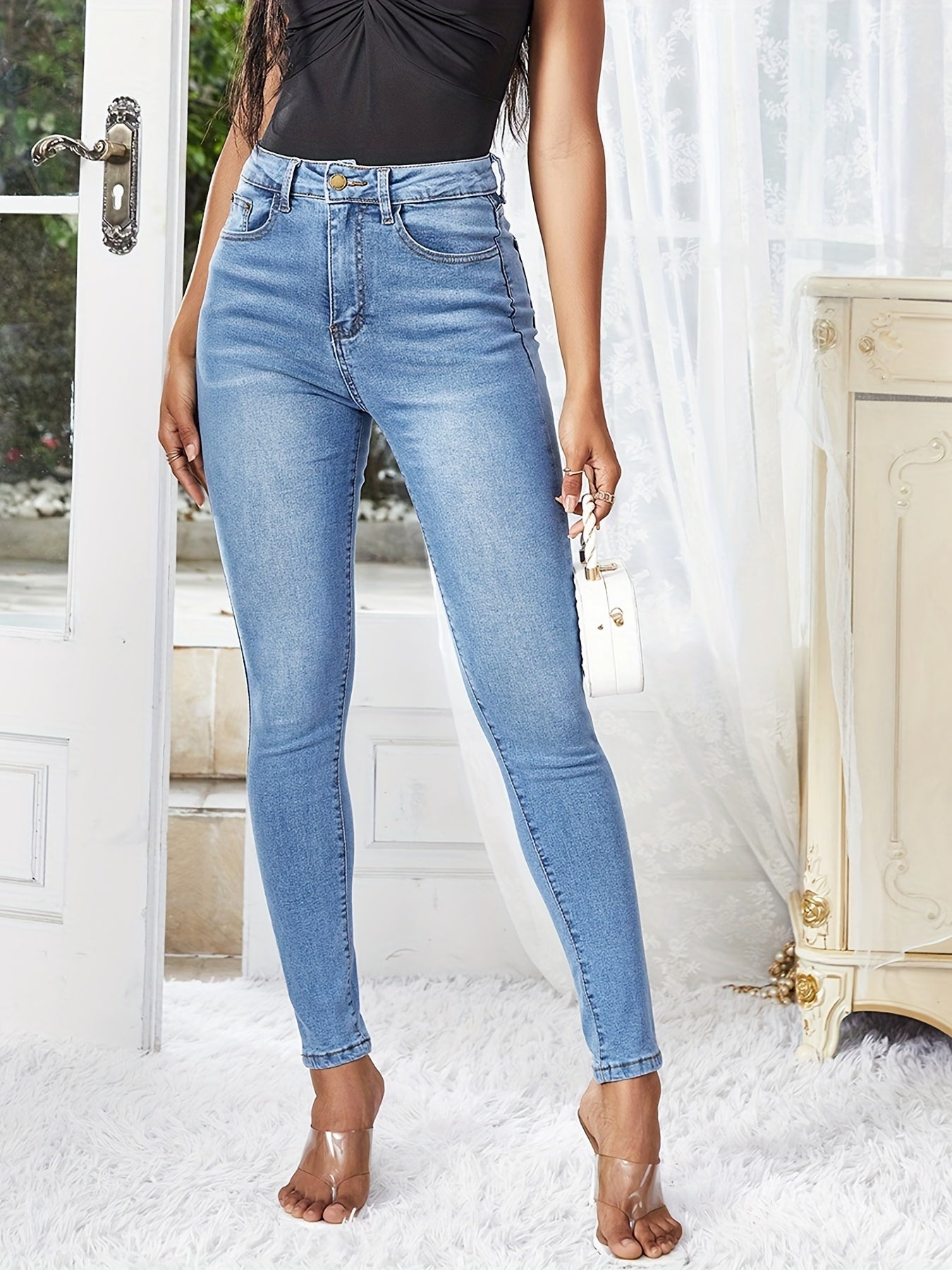 Sexy Water Ripple Embossed Skinny Denim Pants
