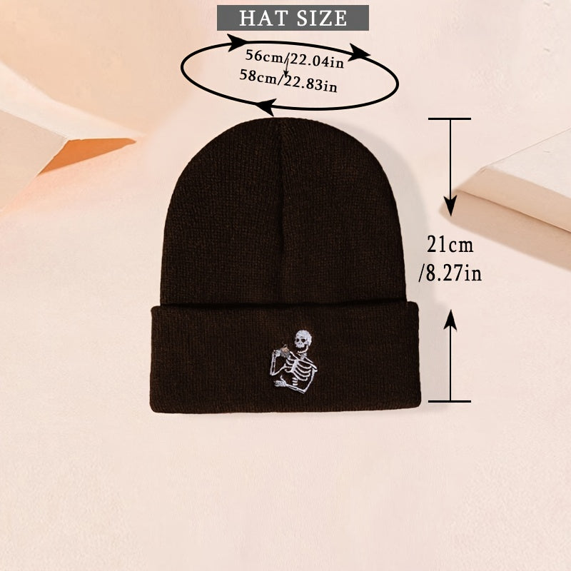 Women Embroidery Skull Knit Hat Woolen Hat Man Unisex Hip hop Cap
