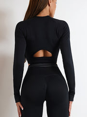 Solid Long Sleeve Hollow Yoga Top High Stretch Crop Running Fitness T shirt