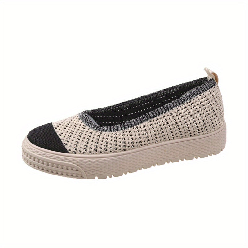 Women's Breathable Knit Platform Shoes Slip On Flat Comfortable Lightweight