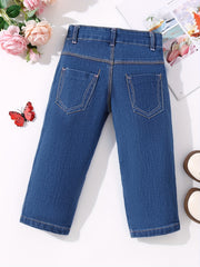 Girls' Floral Butterfly Embroidered Denim Capris