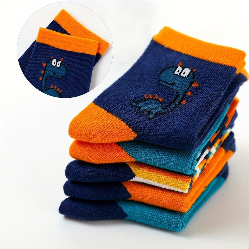 5 Pairs Kids Dinosaur Crew Socks, Ages 1-11