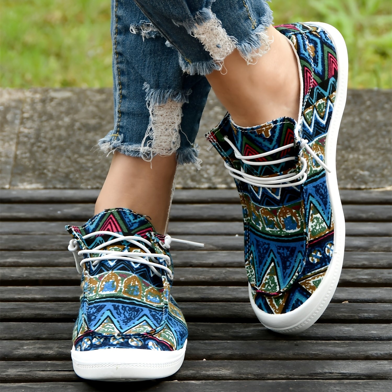 Ethnic Style Canvas Lace up Loafers Casual Boat Shoes