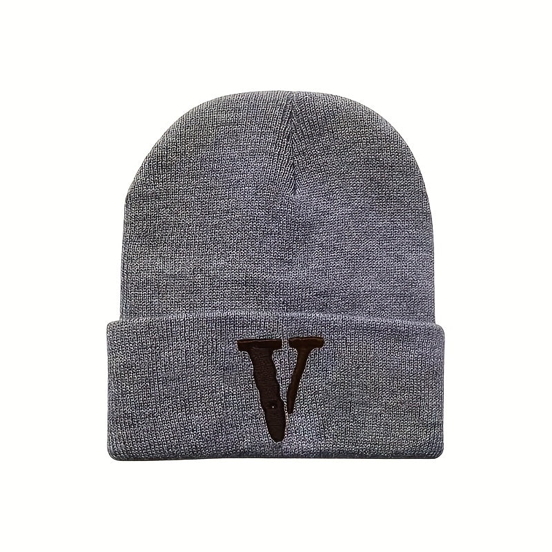 Unisex V Embroidery Knitted Hat Ski Pullover Hat