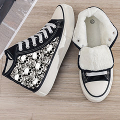 Girl's High Top Skull Pattern Skate Shoes Warm Plush Lining