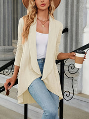 Solid Shawl Collar Open Front Cardigan Long Sleeve for Women