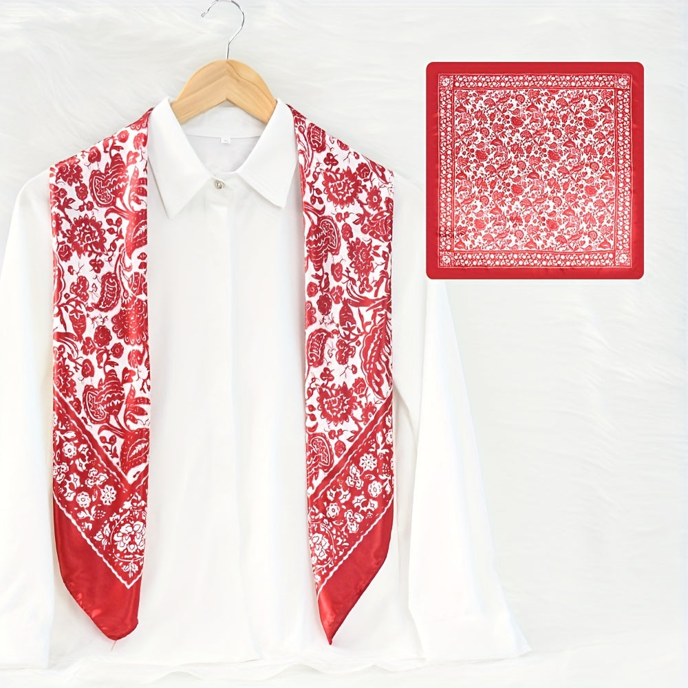 Retro Printed Pattern Bandana Silk Scarf Casual Shawl Scarf Wrap