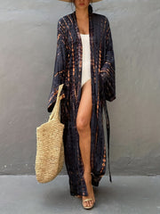 Tie Dye Kimono Cardigan Long Sleeve V Neck