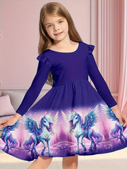 Unicorn Starry Sky Dress with Flutter Trim