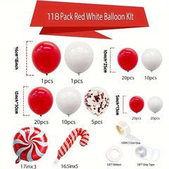 118pcs Red & Confetti Latex Balloon Set for Christmas Candy Themed Birthday