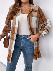 Plaid Print Button Up Long Sleeve Tunic Shirt