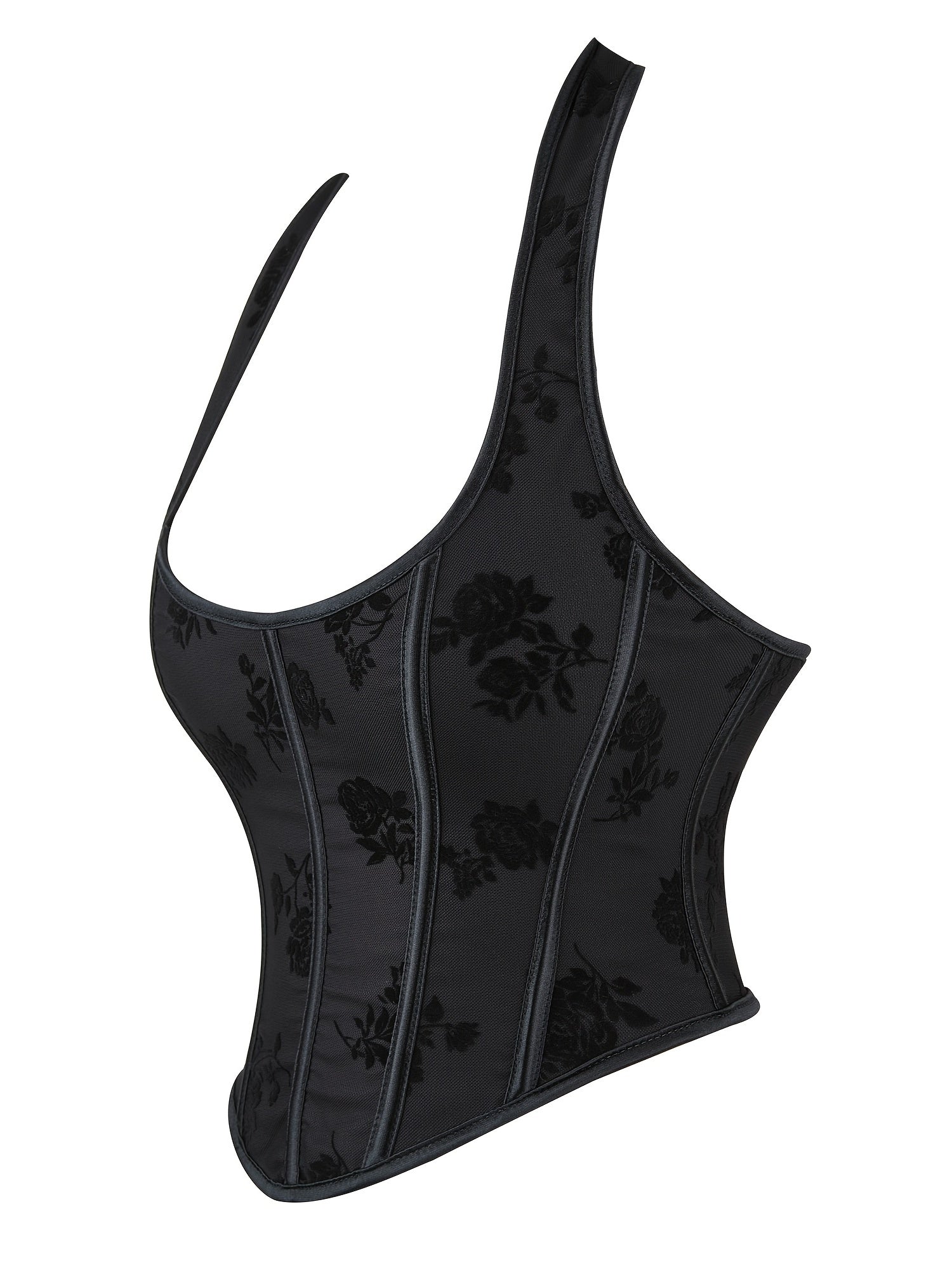 Floral Pattern Bustier Mesh Halter Top for Summer
