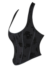 Floral Pattern Bustier Mesh Halter Top for Summer