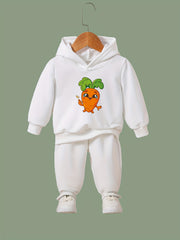 Cartoon Carrot Print Hoodies Pants Set For Spring Fall