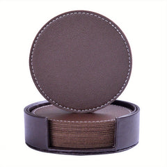 8pcs PU Leather Coasters Holder Waterproof Heat Resistant Drink Coaster
