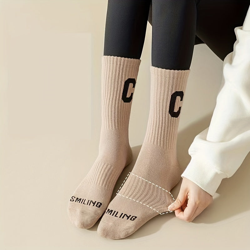 6 Pairs Letter Print Socks Women's Stockings