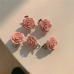 5pcs Pink Hair Clip Set Bow Camellia Peach Heart Edge Clip Hair Accessories