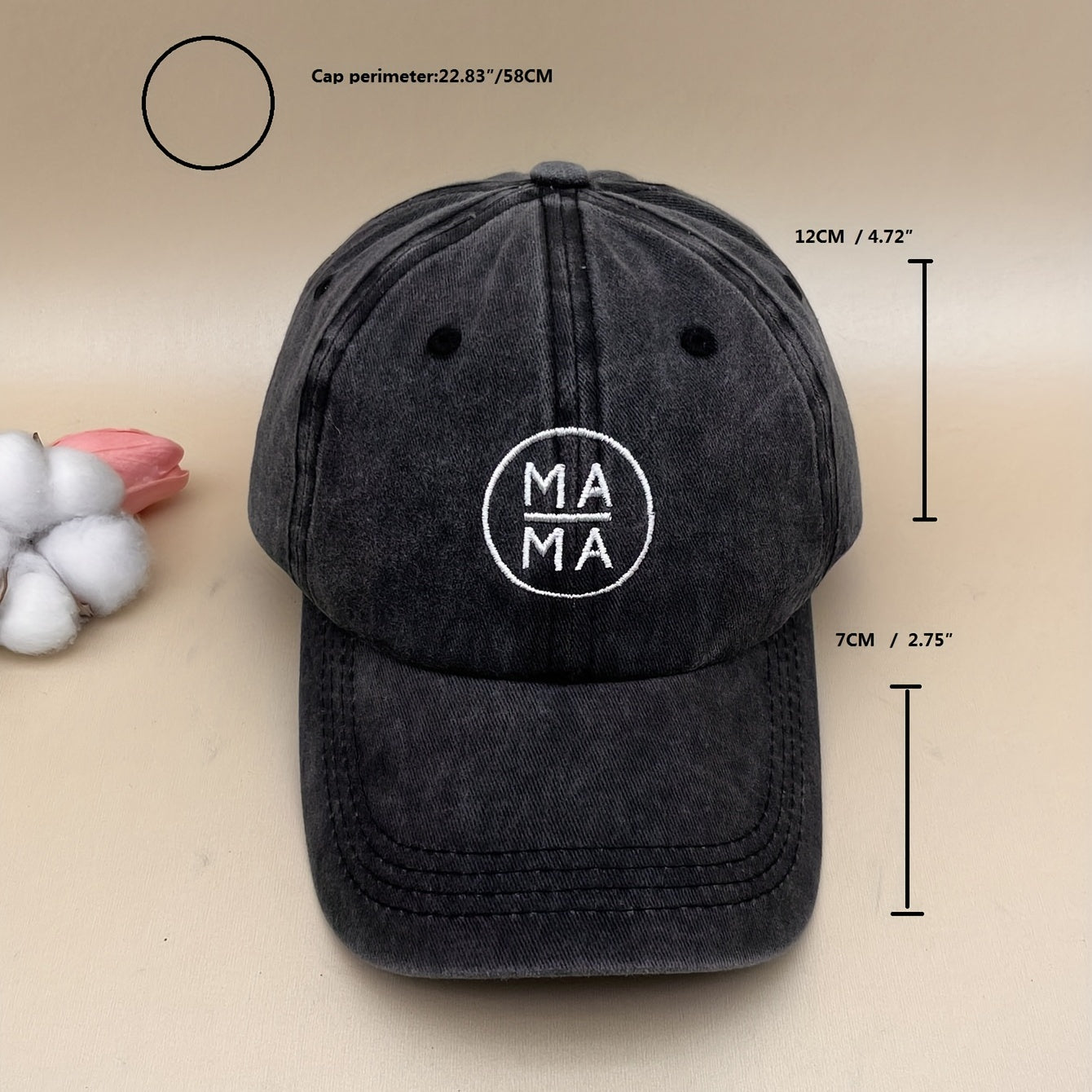Mama Embroidery Distressed Baseball Cap Lightweight Dad Hat