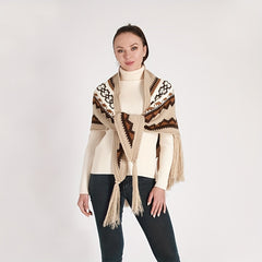 Beige Vintage Triangle Shawl Tassel Warm Wrap