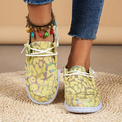 Leopard Boat Shoes Women Lace Up Low Top Slip on Flats Comfortable & Lightweight