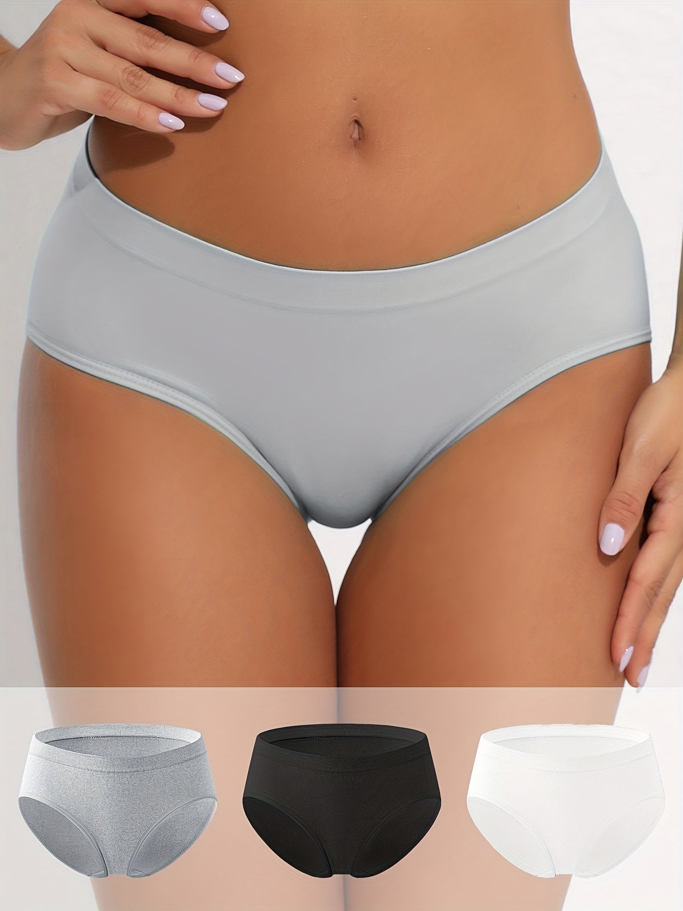 3pcs Seamless Solid Briefs Comfy & Breathable Stretchy Intimates Panties