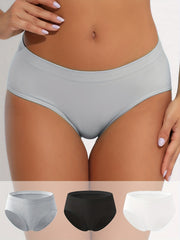 3pcs Seamless Solid Briefs Comfy & Breathable Stretchy Intimates Panties