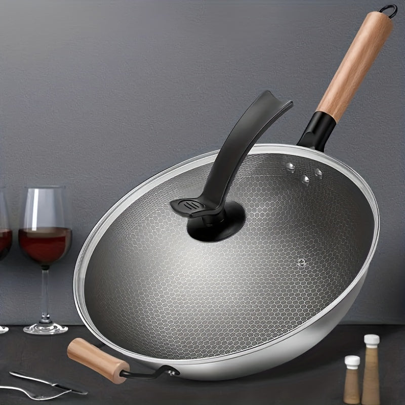 Non Stick Wok With Lid Stainless Steel Coating Deep Frying Pan