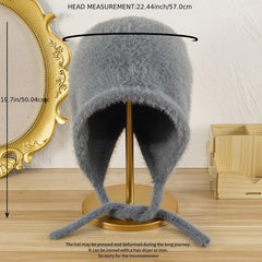 Velvet Straps Bucket Hat Winter Warm Ear Protection Woolen Hat
