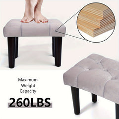 Velvet Small Footstool Ottoman with Wood Legs