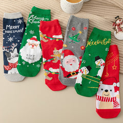 14 Pairs Kids Cartoon Christmas Crew Socks
