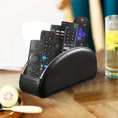 TV Remote Control Holder 5 Compartments PU Leather Remote Caddy Storage Box