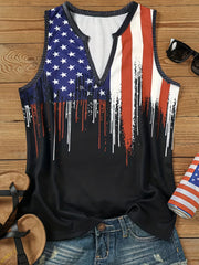 American Flag Print Tank Top V Neck Sleeveless Top