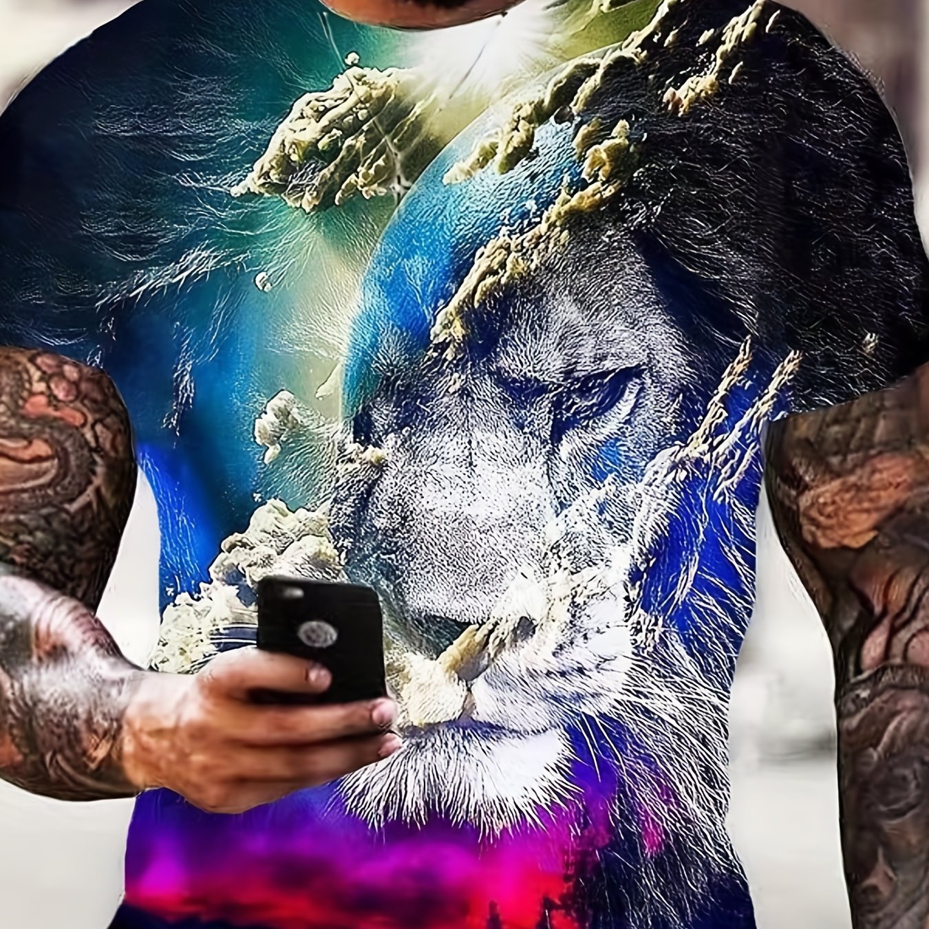 Men's Colorful Lion Graphic T Shirt 3D Print Active Stretch Tee