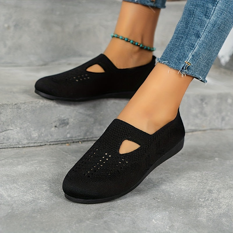 Women's Cut out Flat Shoes Knitted Slip On Low Top Casual Walking Flats