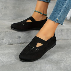 Women's Cut out Flat Shoes Knitted Slip On Low Top Casual Walking Flats