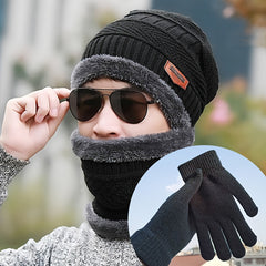 Winter Hat Scarf Gloves Set Men Women Thermal Knitted Beanie