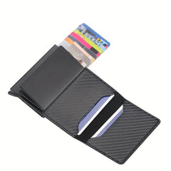 Carbon Fiber Credit Card Holder Wallet Rfid Metal Thin Slim Pop Up Minimalist