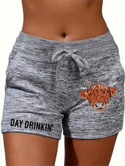 Heifer Print Drawstring Shorts for Women